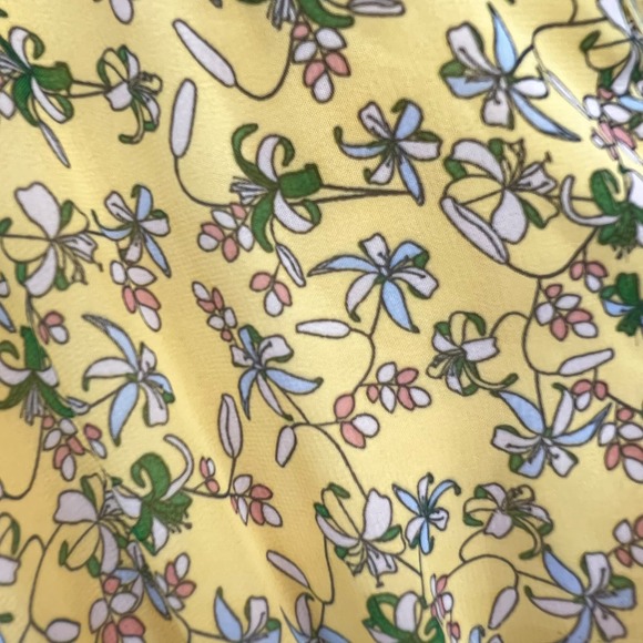 Max Studio Floral Mini Dress Yellow Size S Chiffon Long Sleeve Ruffles V-Neck - Picture 10 of 14